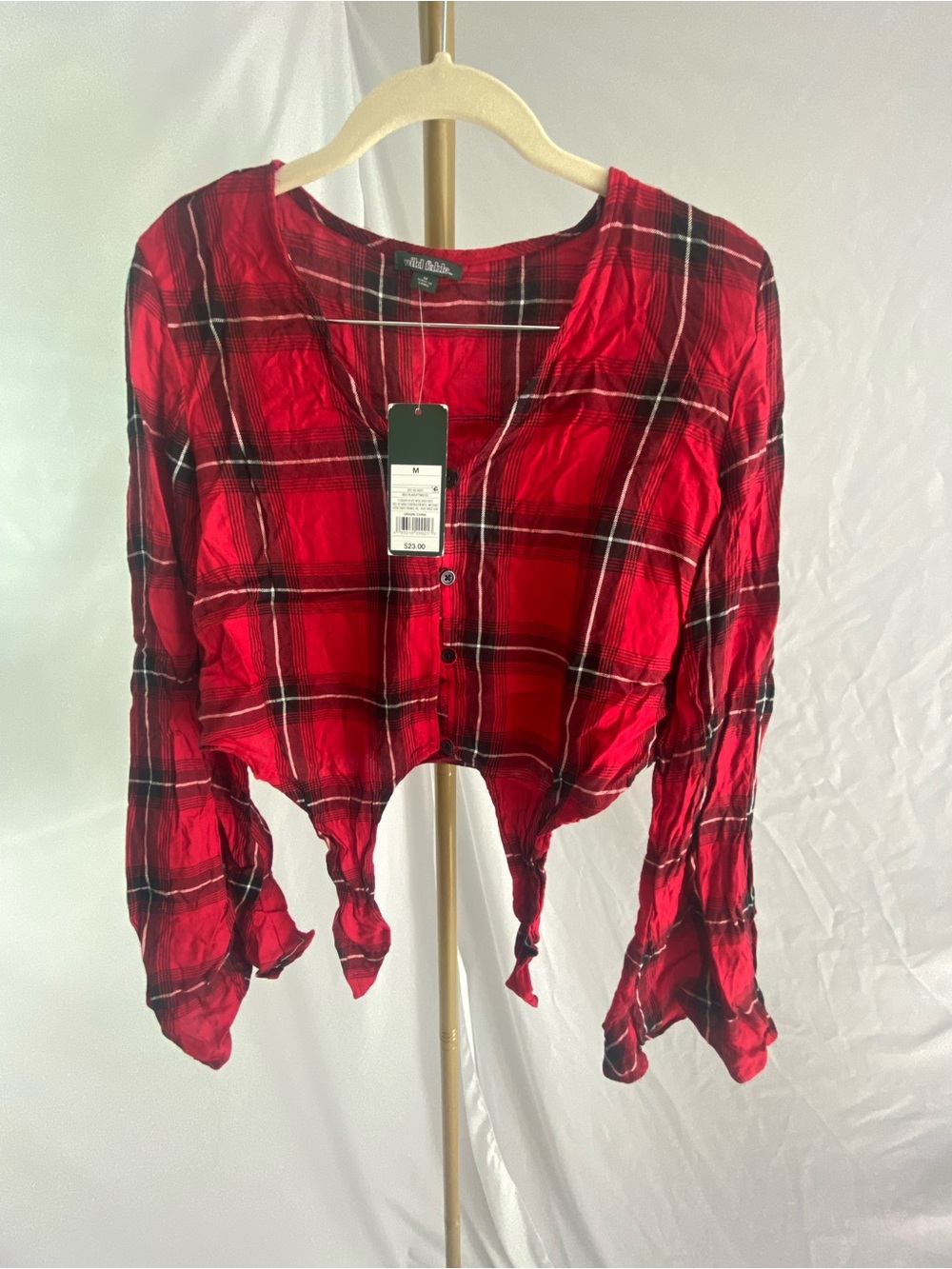 Wild Fable Red Plaid Tie-Front Crop Top – Medium – NWT